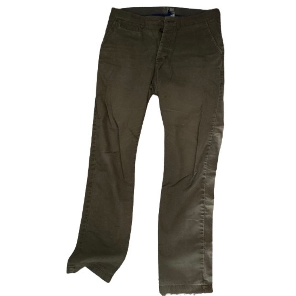 Divided Slim Low Waist Pants, Men's 32W, Olive Green, Distressed